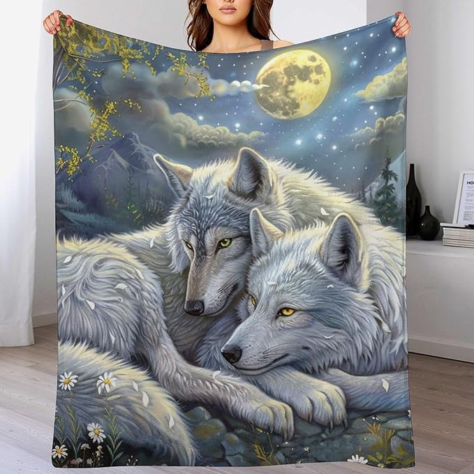 Wolf Blanket Wolves Gifts for Girls Boys Woman Kids Wolf Animal Lover Throw Blankets Soft Blanket Warm Fleece Flannel Plush Blankets for Bed Sofa Couch 60"x80"