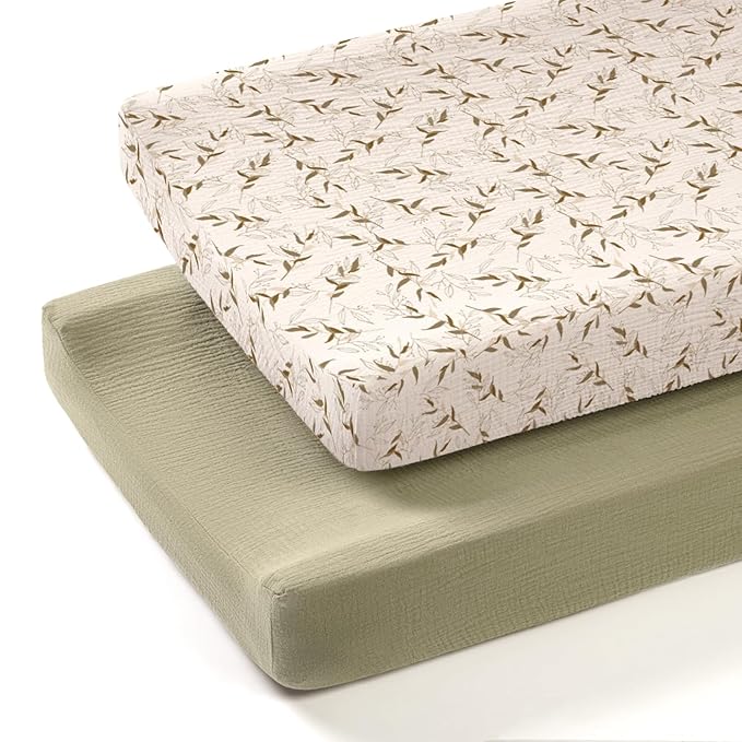 lulumoon Muslin Changing Pad Cover: 2-Pack Soft Breathable Cotton Boho Neutral Print for Baby Girls Boys - Nursery & Baby Shower