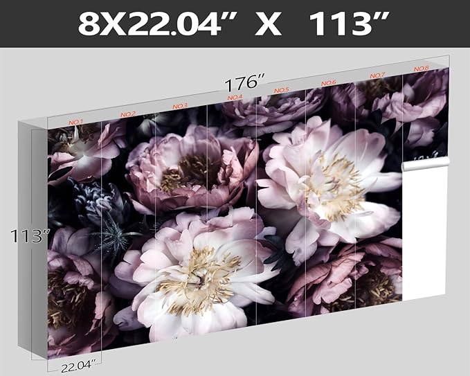XMPMBM-Purple Peony Floral Fabric Wallpaper Living Room Bedroom Bathroom Wall Mural-W 176" X H 113"（138 Square Foot）