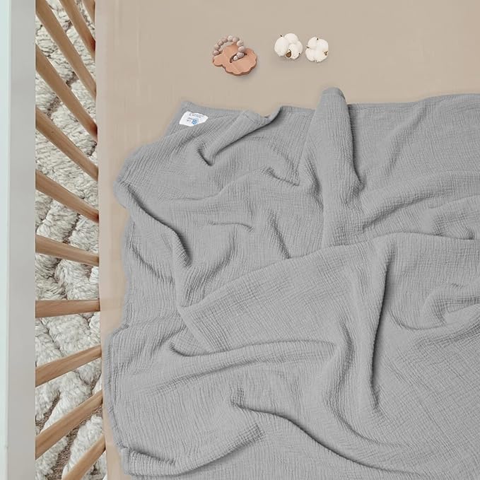 lulumoon Muslin Baby Blanket Quilt - Crib Blanket for Toddlers 47"× 47" Silver Grey