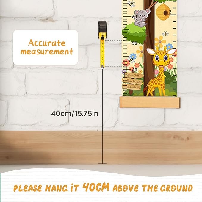 Personalized Name Growth Chart for Wall, Painted Tree Animals Canvas Height Chart for Kids Baby Child Toddler, Canvas Growth Chart for Wall Nursery Decor, Hangable & Waterproof