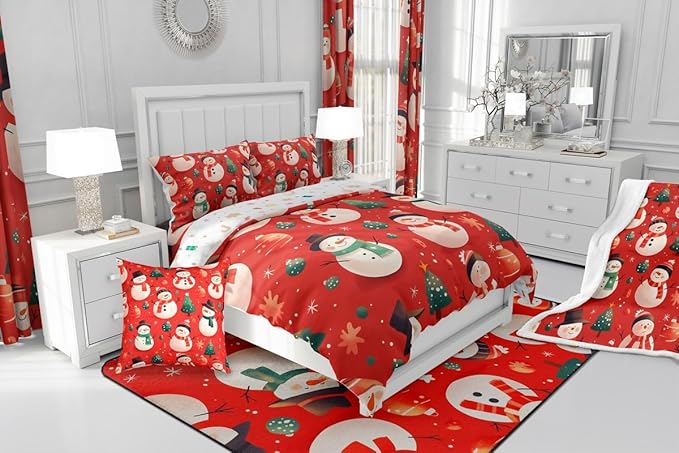 Feelyou Christmas Comforter Set King Size Snowman Bedding Set for Kids Boys Girls Snowflake Duvet Quilt New Year Theme Bedroom Decor Microfiber 3 Pcs with 2 Pillow Cases