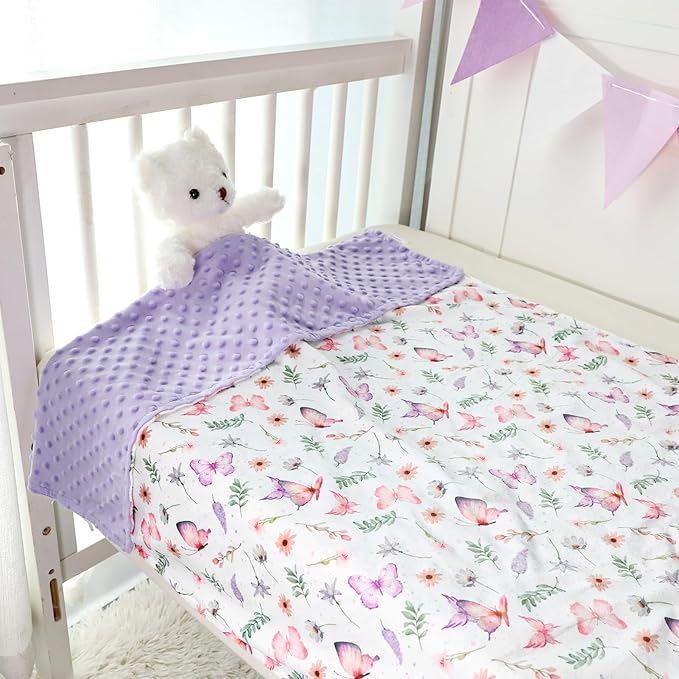 Pea Pod Baby Girls Blanket Soft Butterfly Minky Blanket for Newborn, 30'' x 40'' Double Layer Design, Dotted Backing Warm Baby Quilt Crib Blanket for Nursery/Stroller/Toddler Bed/Baby Car Seat
