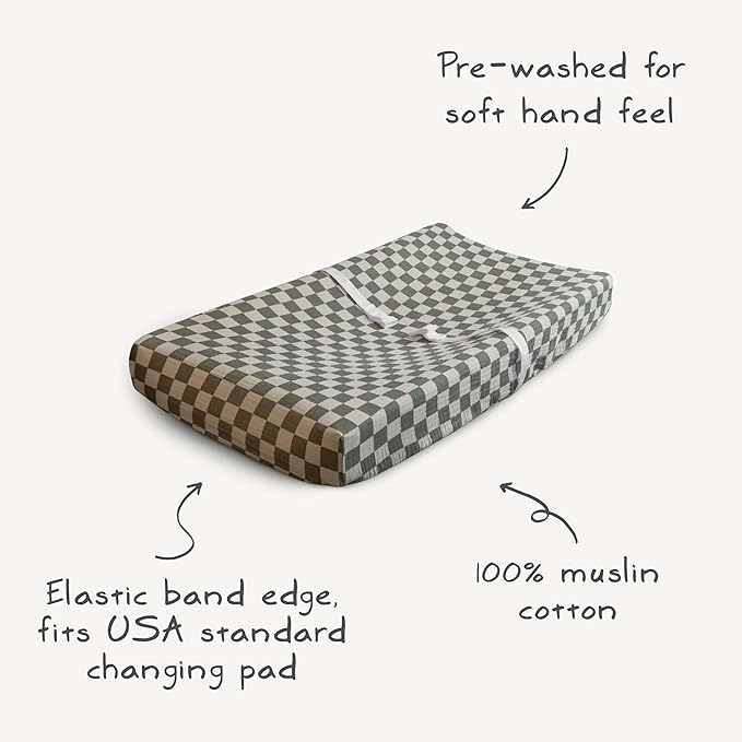 mushie Extra Soft Muslin Fitted Changing Pad Cover (Cedar)