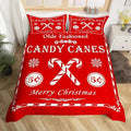 jejeloiu Christmas Bedding Set for Kids Boys Girls Christmas Quote Comforter Cover Set Full Size Candy Canes Print Duvet Cover Bedroom Decor Xmas Red Bedspread Cover Bedding Collection 3Pcs