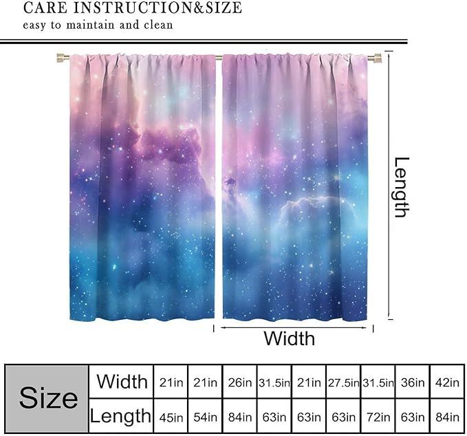 Starry Sky Galaxy Curtains, Outer Space Glitter Dreamy Gradient Romantic Window Curtains Drapes for Kids Girls Boys Adults Bedroom Nursery 42" W X 45" L(No Blackout)