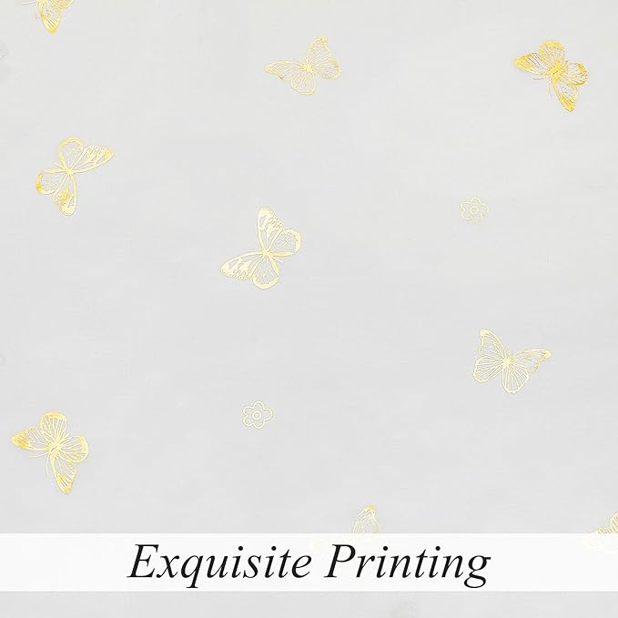 Jubilantex Butterfly White Sheer Curtain Panels for Kids Nursery Girl, Gold Print Toddler Linen Textured Voile Rustic Rod Pocket Drapes 63 Inch for Farmhouse, Living Room, Bedroom, 2 Panels