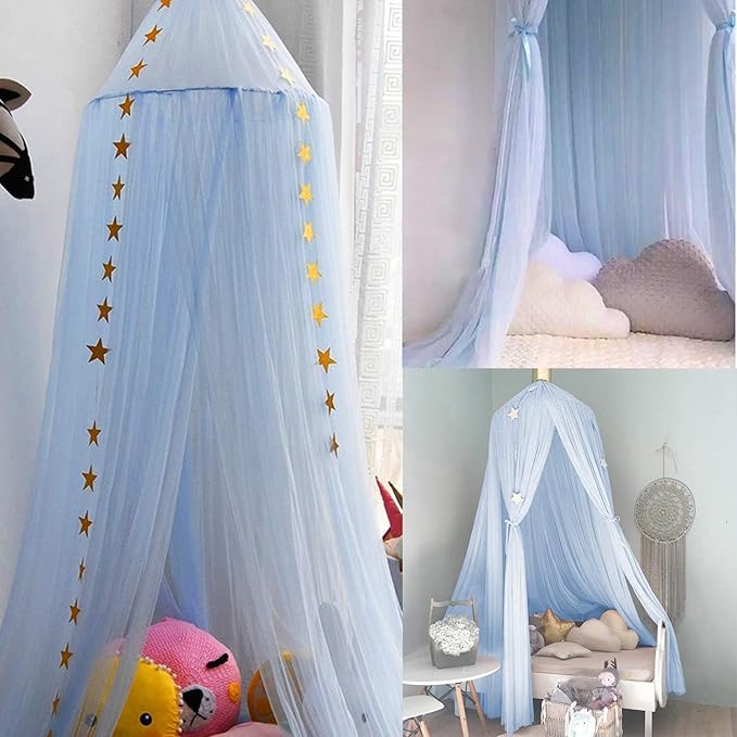 Princess Bed Canopy for Girls and Kids Hanging Mosquito Net for Baby Crib Nook Castle Game Tent Nursery Play Room Decor(Sky Blue)