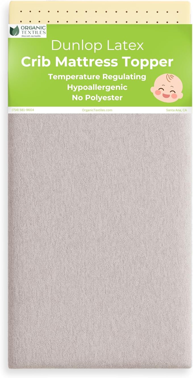 ORGANIC TEXTILES Organic Baby Mattress Topper with Heather Grey Removable Cover GOLS/GOTS Certified - Breathable - 2" Portable (36"x26")
