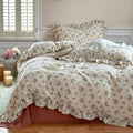 BuLuTu Chic Shabby Vintage Floral Duvet Cover Twin for Kids Girls Boys 100% Cotton Muslin Ruffled Quilt Cover Twin Comforter, 68"x86", Soft Breathable, Zipper Closure, No Pillowcase