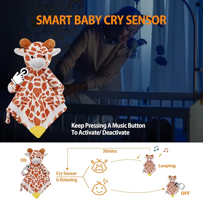 BEREST Baby Lovey Sound Sleep Soother, Rechargeable White Noise and Lullaby Heartbeat Infant Sleeping Aid with Cry Sensor at Nap Time Routine, Boys & Girls Gift Portable Plush Toddler Snuggle Toy