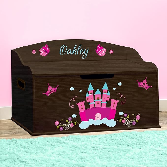 DIBSIES Personalized Creative Wonders Toy Box, Princess, 30 x 19.25 x 18 inches, Soft-Close Lid (Espresso)