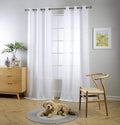 MIUCO Sheer Curtains 84 Inch Long White Living Room Curtains Semi Voile Sheer Panels Linen Textured Grommet Curtains Window Curtain Panels, 37 x 84 Inches Length Set of 2 Drapes