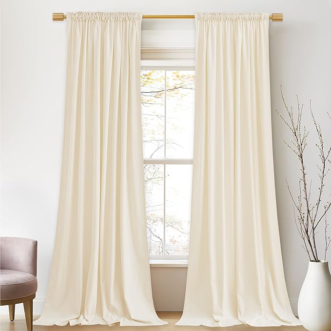 StangH Ivory White Living Room Curtains 105 inches Long Soft Velvet Thermal Insulated Light Dimming Window Drapes for Bedroom Privacy Panels, W52 x L105, 2 Panels