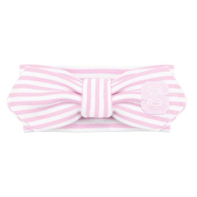 Creative Knitwear North Carolina State Wolfpack Infant Girls Pink/White Striped Hair Knot Headband Embroidered Logo - Size Newborn - 4T