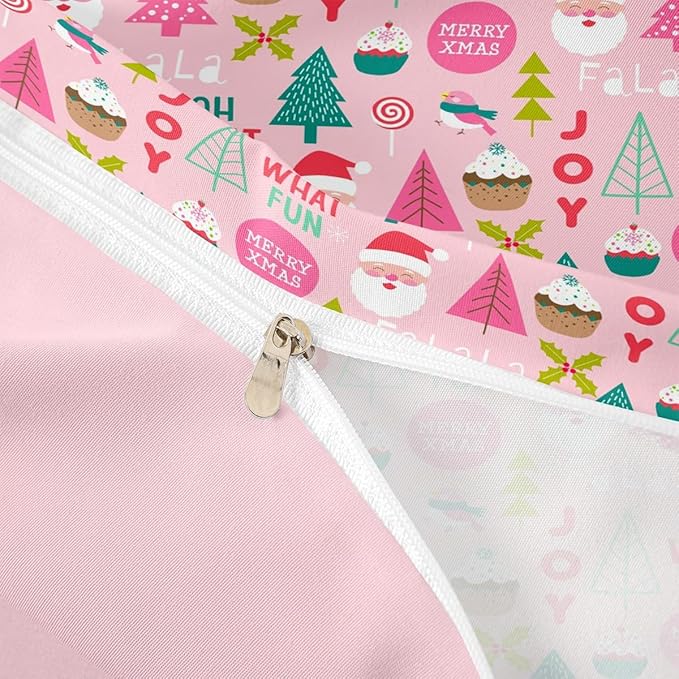 Feelyou Christmas Kids Bedding Set Cartoon Santa Claus Duvet Cover for Boys Children Teens Bedroom Decor Christmas Tree Comforter Cover Set Xmas Theme Bedspread Cover Queen Size with 2 Pillow Case