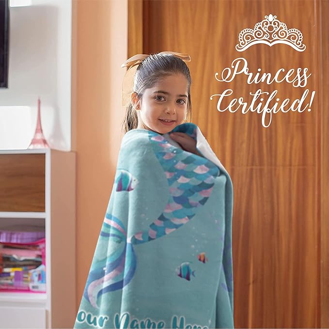 Personalized Mermaid Blanket for Girls | Kids Unicorn | Custom Plush Fuzzy Unicorns for Toddler | Customized Little Girl Throw Blankets | Baby Girl Sofa Bed Birthday (Fleece – 60x80)