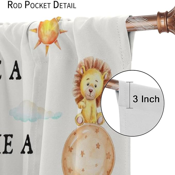 Cartoon Animals Curtains, Cute Jungle Animal Zebra Elephant Lion Giraffe Blackout Window Treatments, Rod Pocket Thermal Insulated Drapes 2 Panel Sets for Kids Bedroom Nursery Classroom, 55"W X 63"L