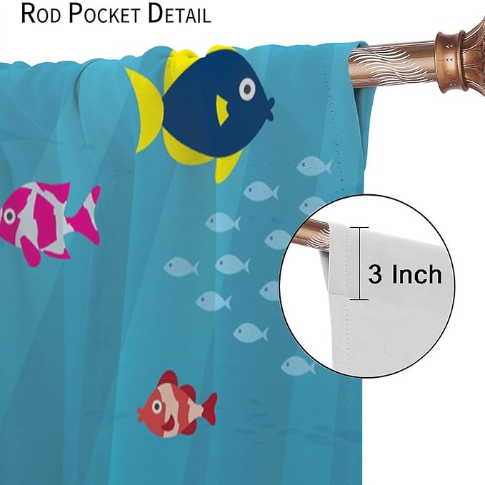 Boy Window Curtains Submarine Window Drapes Yacht Window Treatments Underwater World Oasis Thermal Drapes for Kids Girls Toddler Teens Room Dorm Decor Set 2 Panels,42x45 Inches