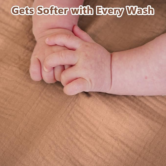 Muslin Crib Sheet – 100% Cotton Baby Fitted Sheet for Boys & Girls, Ultra Soft & Breathable, Snug Fit with 360° Elastic, Fits Standard Crib Mattress 28" x 52" & Toddler Beds.