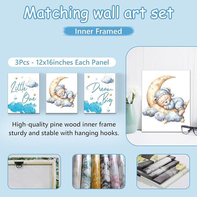 Custom Baby Boy Crib Bedding Set, 5 Pcs Personalized Blue Moon Bear Baby Crib Set with Name, Nursery Girl Bedding, Double Layer Toddler Bedding Set, Newborn Infant New Parents Customized Gifts