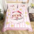 Manfei Cartoon Santa Claus Duvet Cover,New Yrar Decor Golden Snowflake Christmas Theme Bedding Set for Bedroom Decor,Girly Pink Geometric Stripes All Season Bedding (NO Comforter) Full Size