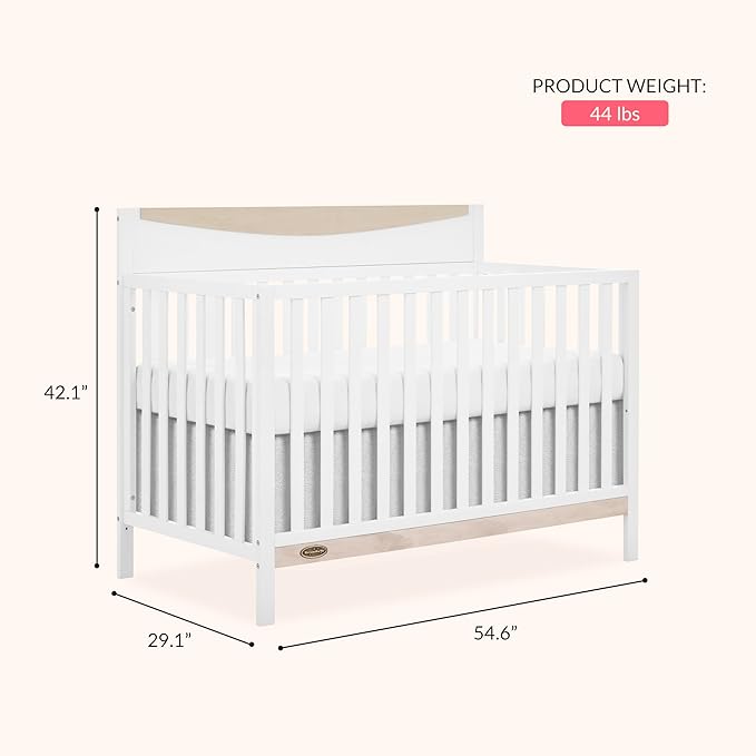 Dream On me Emerson 5-in-1 Convertible Full-Size Baby Crib in White & Vintage Oak, GreenGuard Gold & JPMA, Converts to Toddler, Day, & Full-Size Bed, Non-Toxic Paint, Safe Sleep Environment