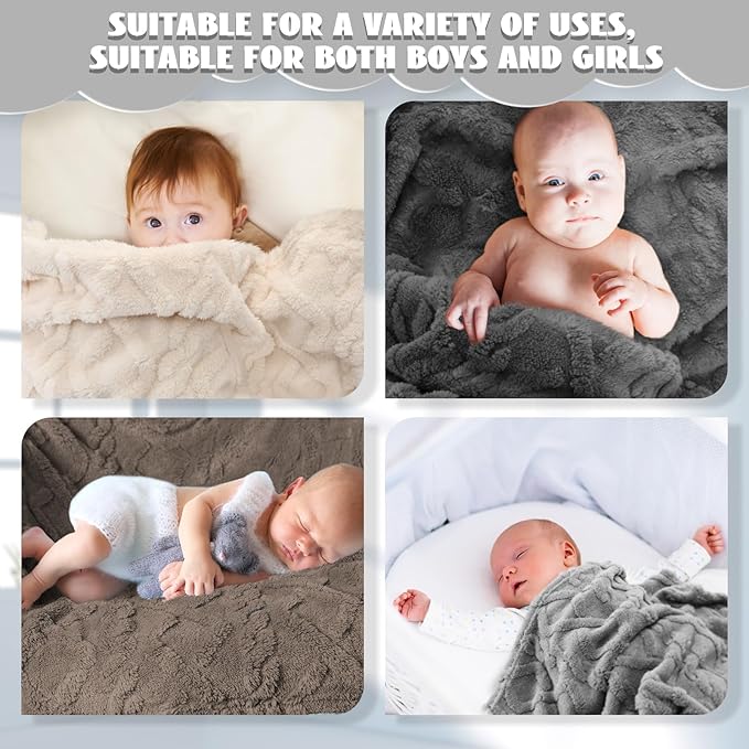 VitalCozy 4 Pcs Soft Fleece Baby Blankets Set 30" x 40" 3D Plush Warm Nursery Swaddling Bed Blanket Little Boys Girls Infant Toddlers and Newborn Receiving Gifts Blankets(Dark Color)