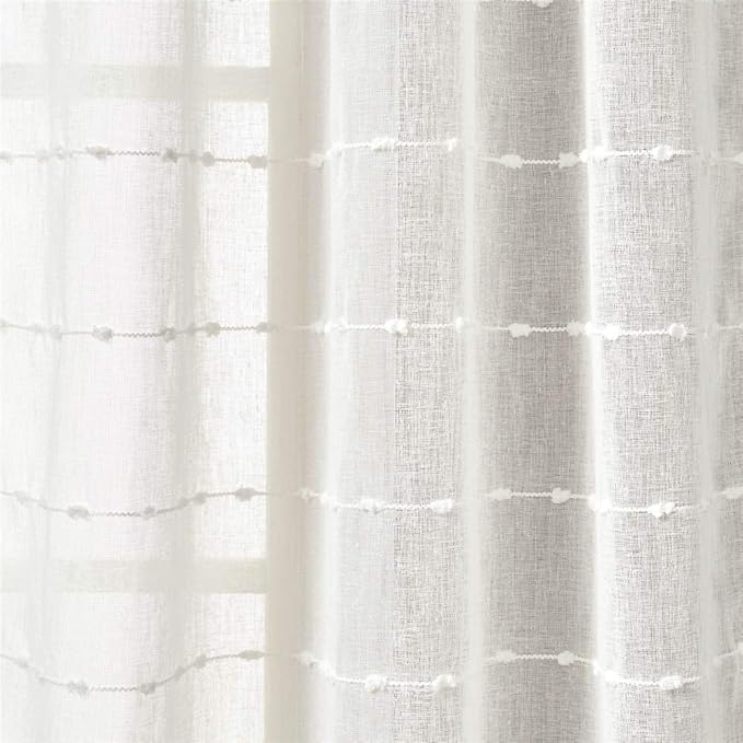 Lush Decor Farmhouse Textured Grommet Sheer Window Curtain Panel Pair, 38"W x 84"L, White