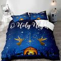 LUVIVIHOME 3PCS Christmas Duvet Cover Queen Bedding Sets, Navy Blue Duvet Cover, Galaxy Oh Holy Night Nativity Scene Angel Winter Holiday Xmas Christmas Comforter Cover, Bed in a Bag, 2 Pillow Cases