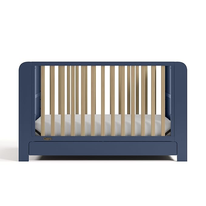 Graco Read-with-Me 4-in-1 Convertible Crib with Drawer (Midnight Blue with Driftwood) - GREENGUARD Gold Certified Converts to Toddler Bed, Daybed, and Functional Bookshelves