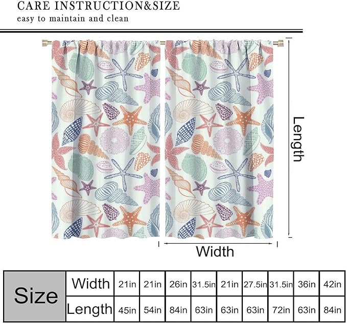 Coastal Nautical Curtains,Colorful Starfish Seashell Beach Sea Starfish Seashell Theme Pattern Blackout Print Home Bedroom Living Room Window Treatmen 2 Panel Set 42x54 Inch