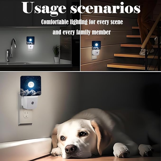 Starry Sky and Moon Night Light,Plug Into Wall Decor for Stairway,Hallway,Kitchen,Dusk to Dawn Sensor Nightlights for Boys/Girls/Women/Men Room Gifts