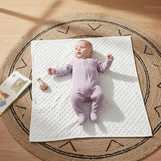 Threadart Minky Baby Blanket, 28" x 38", White Double-Sided Smooth + Dot, Ultra Soft, Newborn and Toddler, Machine Washable