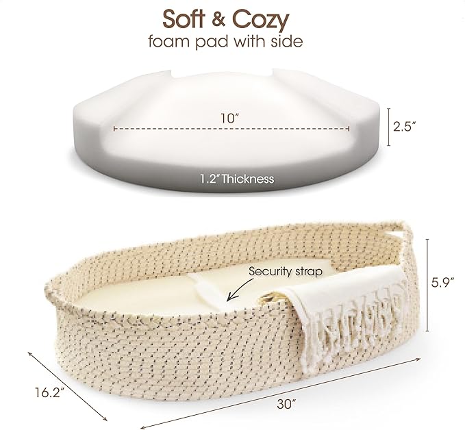J&Joo Baby Changing Basket - Waterproof Pad Cover, Portable, Changing Table Topper, Changing Pad for Dresser, Nursery Changing Station, Newborn Basket, Infant Mat, Gift for Baby Shower (Cream)