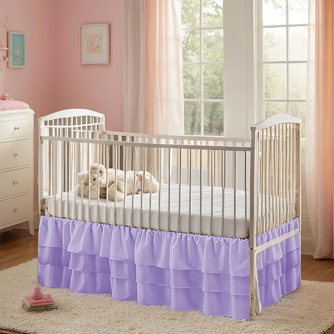 Ruffled Crib Bed Skirt: 3 Tiered Ruffled Crib Skirt Baby Girl Nursery Toddler Bedding Dust Ruffle, 17.7" Deep Drop- Fits Standard Cribs,28"x 52" (Purple)