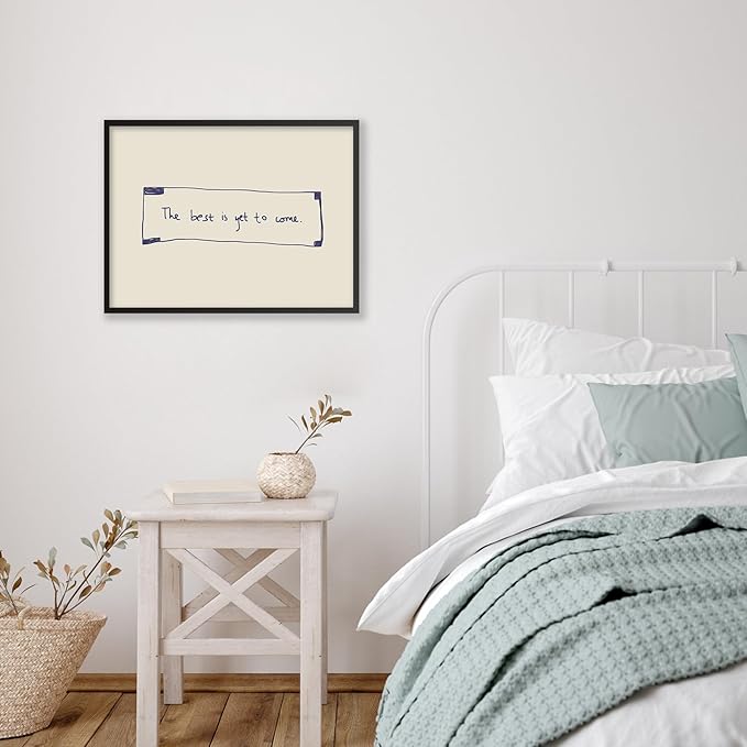 The Best Is Yet To Come Wall Art Blue and White Inspirational Affirmations Quotes Poster 16x24 inch Black Framed Funky Minimalist Horizontal Canvas Prints for Living Room Dorm Wall Decor