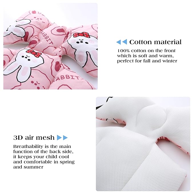 Baby Seat Pad Liner for Stroller–Soft and Breathable，3D Air Mesh Cotton Universal Baby Stroller Cushion(Pink Rabbit)