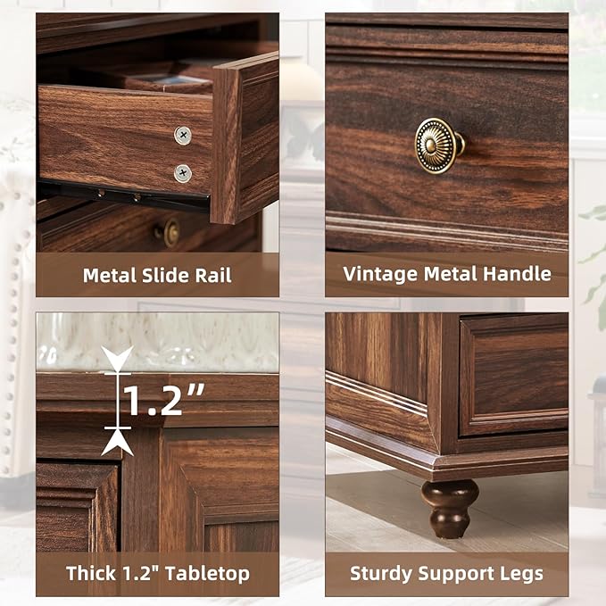 Farmhouse Dresser and Nightstand Sets, Wooden 7 Drawers Dresser & 24" Night Stand with 3 Drawers, 2 Piece Bedroom Furniture Set, Chest of Drawers for Bedroom, Home, Living Room, Hallway