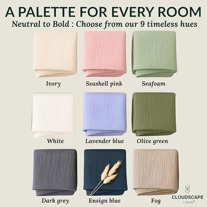 Cloud Scape Linen Extra Large 4 Layer Muslin Throw Blanket - 100% Cotton Gauze, Lightweight & Breathable All Season, Pre-Washed, for Couch & Bed, 50x70, Seashell Pink