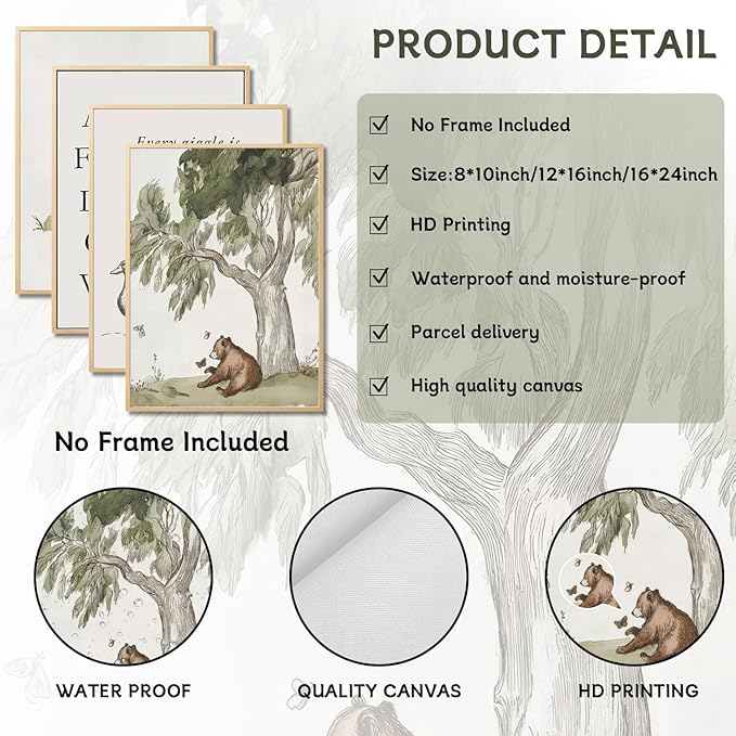 Kousne Nursery Gallery Wall Art Animal Canvas Prints Vintage Rustic Poster Set for Kids’ Room Decor Alphabet Inspirational Quotes Wall Art Neutral Baby Room Painting Unframed12x16 Inches