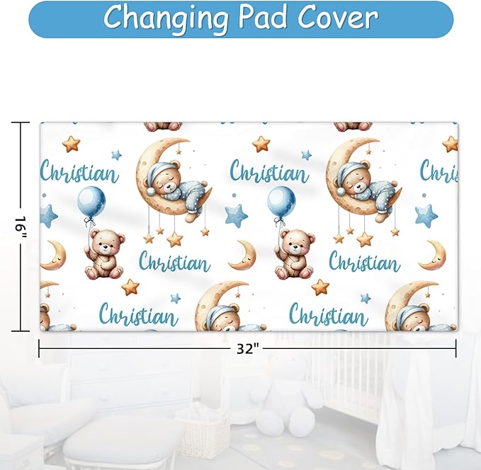 Custom Baby Boy Crib Bedding Set, 5 Pcs Personalized Blue Moon Bear Baby Crib Set with Name, Nursery Girl Bedding, Double Layer Toddler Bedding Set, Newborn Infant New Parents Customized Gifts