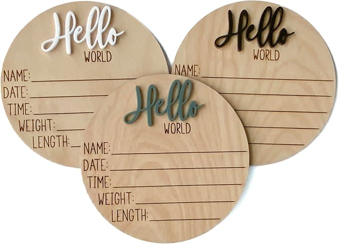 Hello World Newborn Sign, Baby Announcement Sign, Birth Announcement Sign, Hello World Nursery Sign, Baby Hospital Sign, Photo Prop for baby girl boy - (Black)