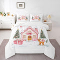 Feelyou Gingerbread House Bedding Set Soft for Boys Girls, Christmas Tree Comforter Set Full Size Reindeer Duvet Quilt Microfiber Snowflake Bedroom Decor Holiday Scene 3 Pcs with 2 Pillow Cases