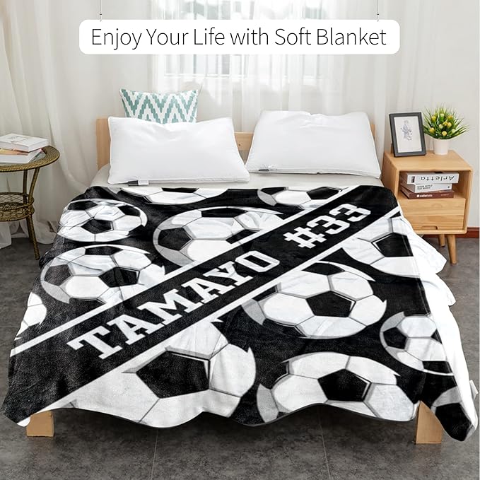 Custom Kids Soft Blanket: Personalized Gift for Soccer Football Basketball Softball Lovers Name and Number - Flannel Toddler Bed Blankets (50X60inch)