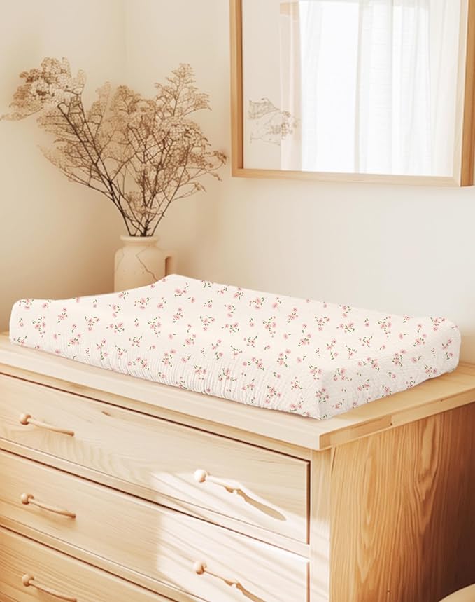 Changing Pad Cover for Baby Boy Girl 2 Pack, Muslin Changing Table Pad Covers with Boho Style, Neutral Nursery Bedding Essentials Soft and Breathable (Rosy)