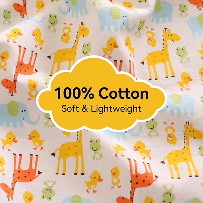 Kids Blanket 100% Cotton – Animal Theme Throw with Giraffe, Elephant, Frog, Duck – Lightweight Soft Toddler Blanket for Boys Girls, Perfect for Spring Summer Fall, 40 x 60 in (101.6 x 152.4 cm)