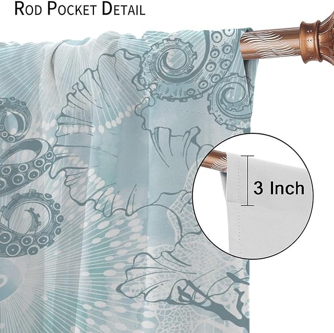 Coastal Window Curtains,Nautical Beach Themed Thermal Insulating Blackout Curtain for Living Room, Bedroom Set 2 Panels,84x84 Inches