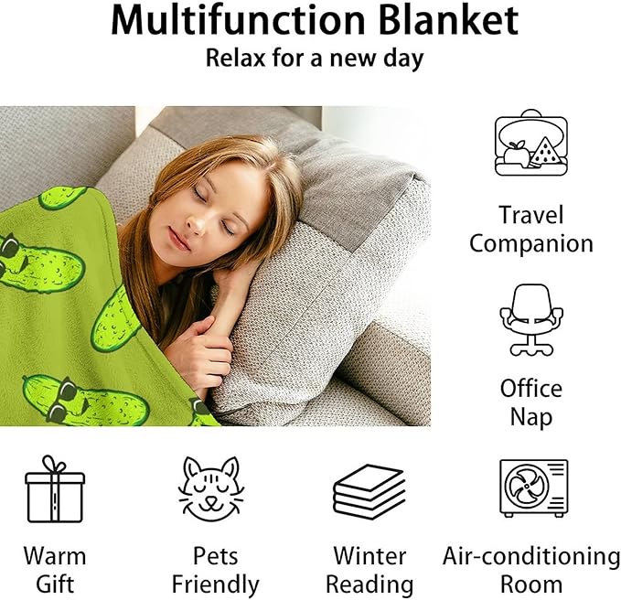 Pickle Throw Blanket for Girls Boys - 40x50 Inches Crib Size - Soft Fluffy Cozy Blankets Gift - Green Funny Blanket Throws for Travel, Office