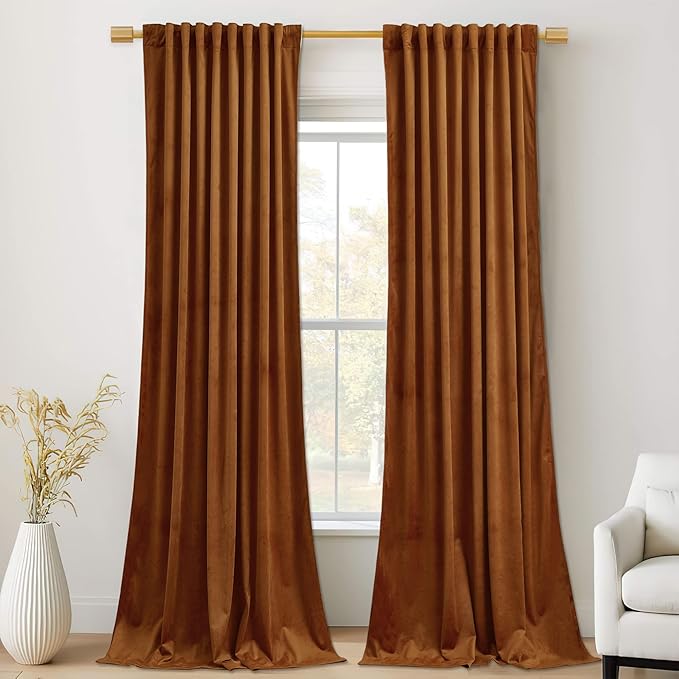 StangH Burnt Orange Living Room Curtains 105 inches Long Fall Curtains Thermal Insulated Window Drapes for Bedroom Heavy Thick Privacy Panels Holiday Decor, W52 x L105, 2 Panels